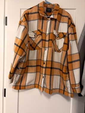 HFX Plaid Flannel Shacket - Mustard Orange & Cream - Size L